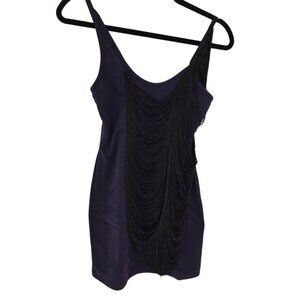 Wow couture womens medium purple black fringe drape detail bodycon mini dress